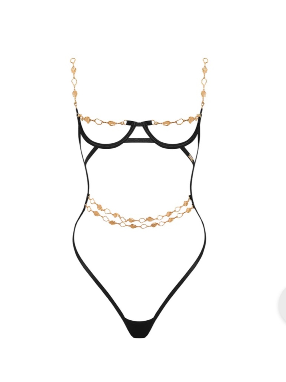 NEW Bluebella Azalea Open Bodysuit Black Lingerie Set with Gold Chain Accents